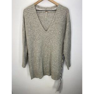 Free People V Neck Long Sleeve Sweater Gray Sz XS